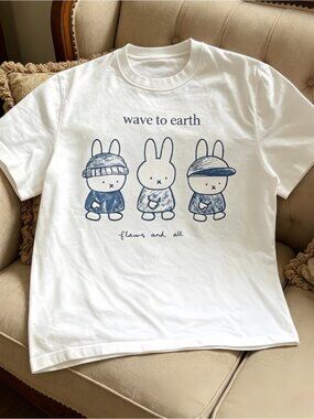 Miffy Rabbit Cute Pattern Unisex White T-Shirt , Simple Cartoon Aesthetics